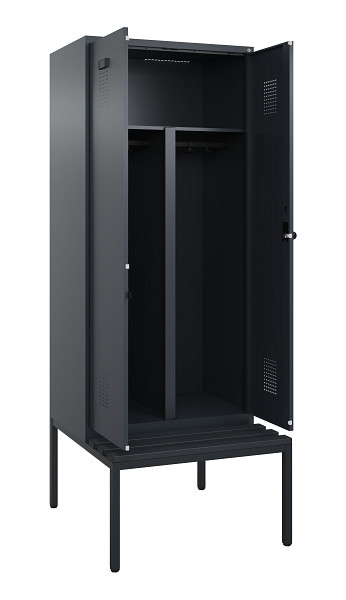 C+P PSA Doppel-Spind Evolo PLUS, Bank, 2 Abteile, 2120x800x815mm, 7016/7016, Drehriegel, Sitzfläche Kunststoff, Sitzbank, 0490527-22P S10070