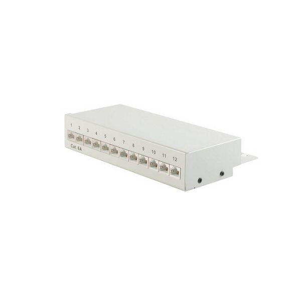 S-Conn Mini Patchpanel/ Patchfeld cat6A, geschirmt 500 MHz,Desktop Gehäuse 12-Port lichtgrau, 75077