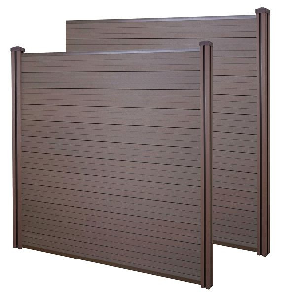 Mendler WPC-Sichtschutz Sarthe, Windschutz Zaun, WPC-Pfosten, 2er Set, 3,76m braun, 57993+57994+57995+57999+58000+58001