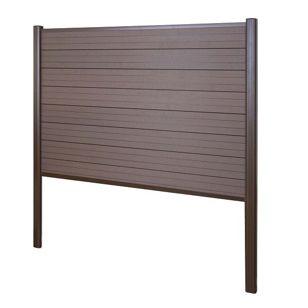 Mendler WPC-Sichtschutz Sarthe, Zaun Windschutz, Alu-Pfosten zum Einbetonieren, Basiselement, 190cm braun, 2x64889+76232+76235+76259