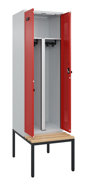 C+P PSA Doppel-Spind Evolo PLUS, Bank, 2 Abteile, 2120x600x815mm, 7035/3020, Drehriegel, Sitzfläche Buche-Hartholz, Sitzbank, 0490527-20P S10005