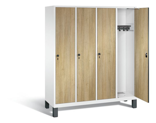 C+P Garderobenschrank Evolo, H1850xB1590xT500mm, Farbe: Verkehrsweiß / Dekor Eiche Sereno, 48010-42 S10204
