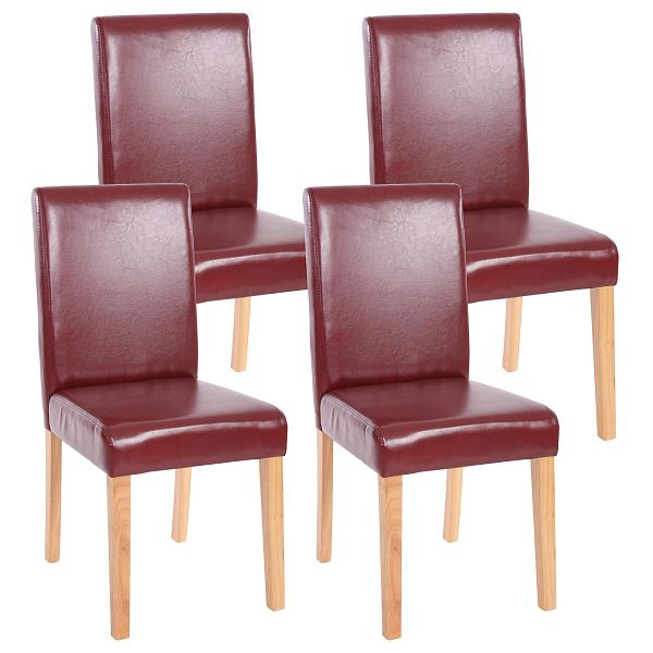 Mendler 4er-Set Esszimmerstuhl Stuhl Küchenstuhl Littau, Kunstleder, rot-braun, helle Beine, 33699