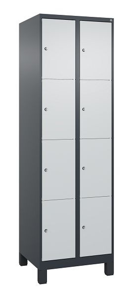 C+P Schließfachschrank Classic PLUS, Füße, 2 Abteile mit je 4 Fächern, 1950x600x500mm, 7016/7035, 080010-204 S10013