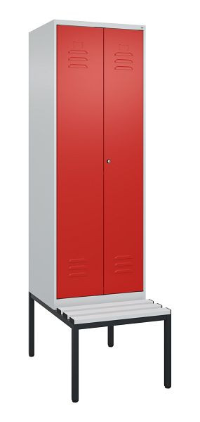 C+P Umkleidespind Classic PLUS SW, 2 Abteile, 2120x600x815mm, 7035/3020, Zylinderschloss, mit untergebauter Sitzbank, 0800527-20 S10017
