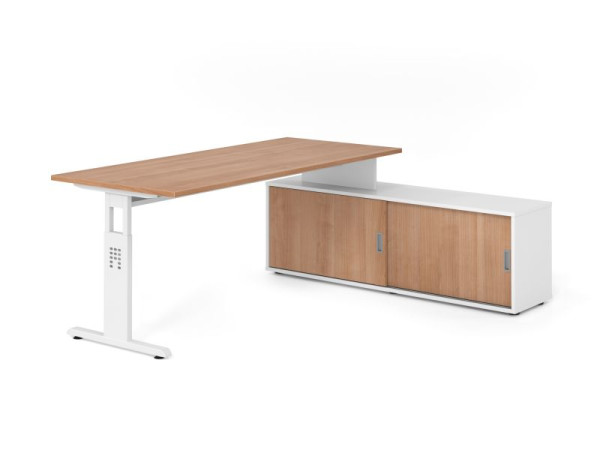 Hammerbacher Aufsatz-Schreibtisch OSE19, 180x80cm, Platte: Nussbaum, 25mm dick, T-Fuß Gestell Weiß, Ahorn, SB/N/W/W/N, VOSE19SB/N/W/W/N