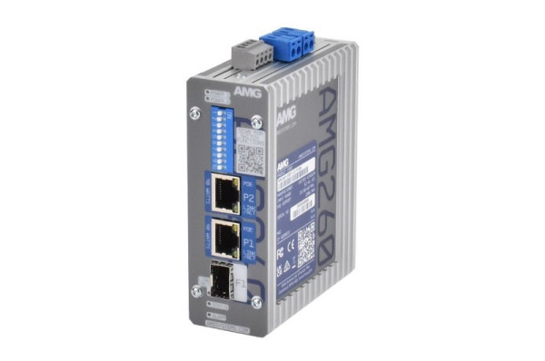 AMG Systems PoE Medienkonverter, 2 x 10/100/1000BT RJ45 mit 60/90W PoE, 1 x 100/1000Base-FX SFP Slot, DIN Rail / Wandmontage, AMG260-2GBT-1S-P180
