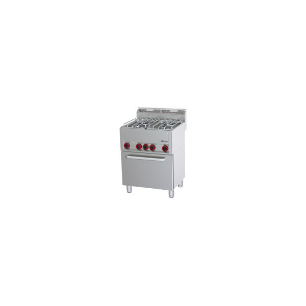 Casselin Gasherd mit 4 Kochstellen und belüftetem Elektrobackofen GN 1/1 66 - Linie 600, Piezo-Zündung, C6FOG4FFEVP66
