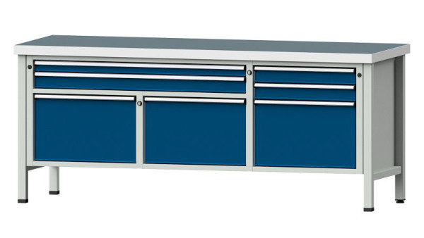ANKE Werkbänke Kastenwerkbank, Modell 281 V, 2000 x 700 x 850 mm, RAL 7035/5010, UBP 50 mm, 304.526