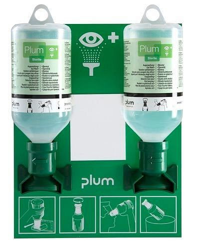 DENIOS Wandhalterung mit 2 Augenspülflaschen à 500 ml Kochsalzlösung, 137641