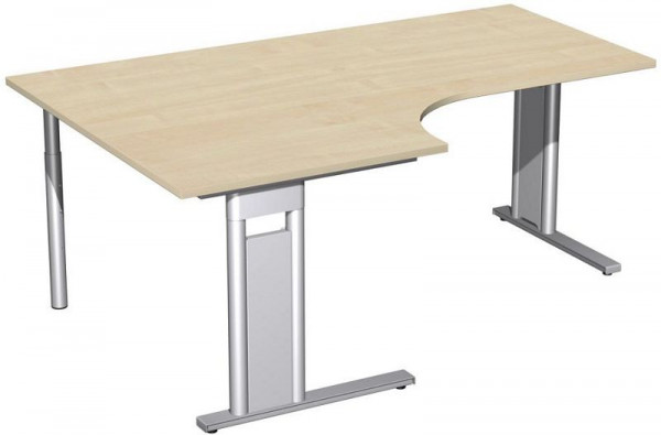 geramöbel PC-Schreibtisch links starr, C Fuß Blende optional, 1800x1200x720, Ahorn/Silber, N-648310-AS