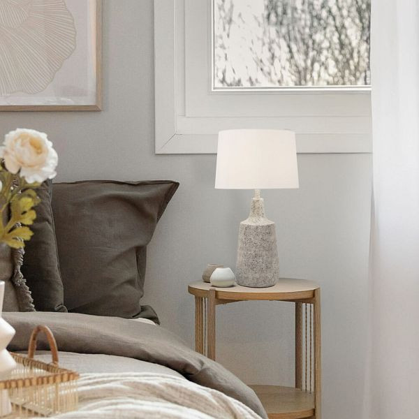 HOME DELUXE Kleine Tischlampe in Steinoptik CARO, Weiß, 61144