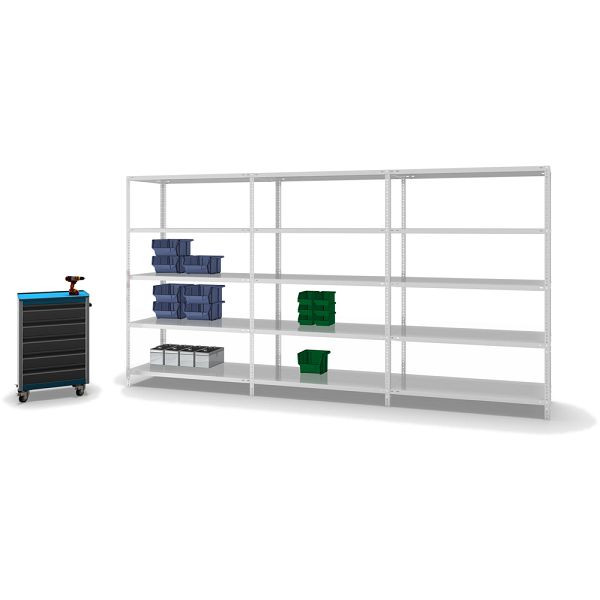 hofe Fachboden-Grundregal, 2000x600x1300 mm, 5 Fachebenen, RAL 7035, 200 kg Fachlast, 1000 kg Feldlast, zweiseitige Bedienung, WKG20613M