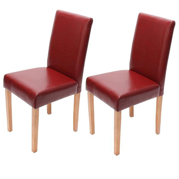 Mendler 2er-Set Esszimmerstuhl Stuhl Küchenstuhl Littau, Leder, rot, helle Beine, 7979