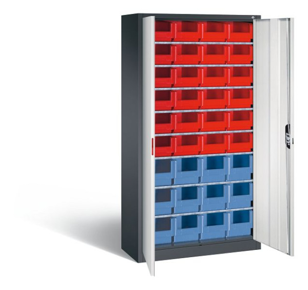 C+P Magazinschrank Serie 13, H1980xB1000xT420mm, Farbe: Schwarzgrau / Lichtgrau, Muldengriff, 133144-23 S10085