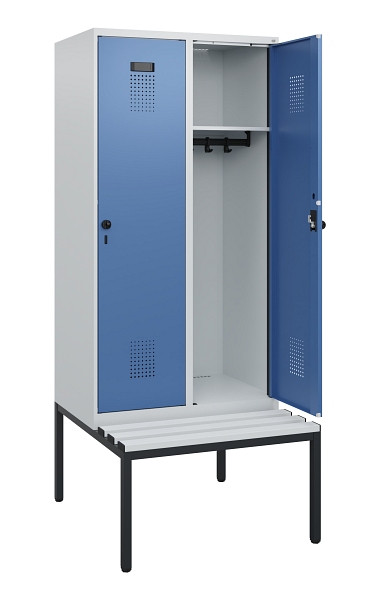C+P Spind Evolo PLUS, 2 Abteile, 1950x800x815mm, 7035/5023, Drehriegel, Sitzfläche Kunststoff, Sitzbank, 0490505-22 S10062