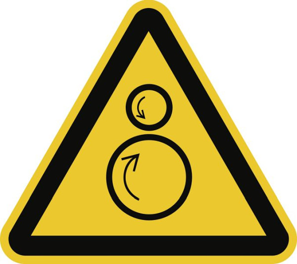 Moedel Warnung vor gegenläufigen Rollen ISO 7010, Folie, 50 mm Seitenlänge, VE: 6 Stück/Bogen, 59057