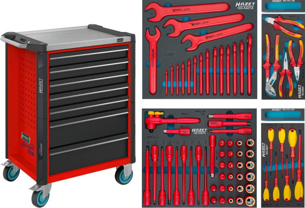 Hazet Werkstattwagen Assistent, Schubladen, flach: 5 x 81 x 522 x 398 mm, Schubladen, hoch: 2 x 166 x 522 x 398 mm, Anzahl Werkzeuge: 70, 179NX-7/70KV