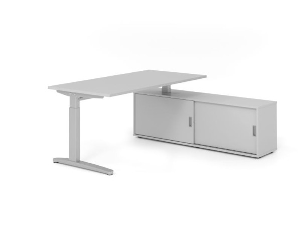 Hammerbacher Schreibtisch XB16, 160x80cm, Platte: Grau, 25mm dick, C-Fuß Gestell Silber, höheneinstellbar, Grau / Grau, VXBE16SB/5/S/5/5