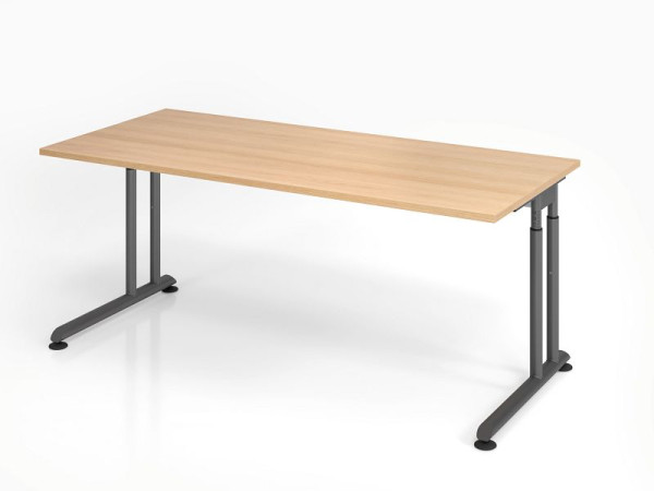 Hammerbacher Schreibtisch ZS19, 180 x 80 cm, Platte: Eiche, 25 mm dick, ABS-Dickkante, Rechteckform, Graphit, VZS19/E/G