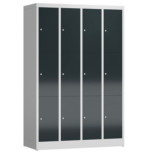 Lüllmann ClassiX Schließfachschrank, 4 Abteile à 3 Fächer, 1800 x 1185 x 500 mm, lichtgrau/anthrazitgrau, X-520348