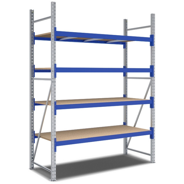 BITO Weitspannregal Set /F2 2500x800x1800 Grundfeld 4 Ebenen Spanplatten RAL5010 U, C0350-0274