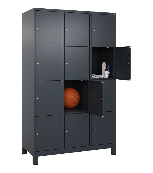 C+P Schließfachschrank Evolo PLUS, mit Füßen, 12 Fächer, 1950x1200x500mm, 7016/7016 Anthrazitgrau, Abteile 3, Abteilbreite 400 mm, 049010-324 S10016