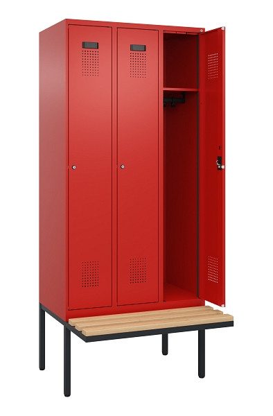 C+P Spind Evolo PLUS, 3 Abteile, 2120x900x815mm, 3020/3020, Haken 3, Zylinderschloss, Sitzfläche Holz, 0490407-30 S10052