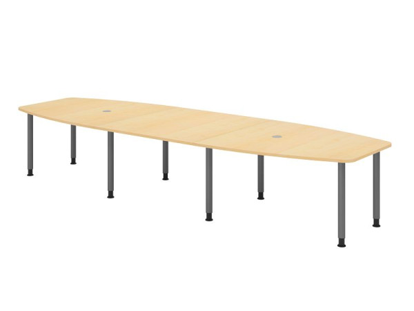 Hammerbacher Konferenztisch KT40C, 400 x 130 cm, Platte: Ahorn, 25mm dick, Acht-Fuß-Gestell graphit, Rundrohr 6 cm, Arbeitshöhe 72-74 cm, VKT40C/3/G