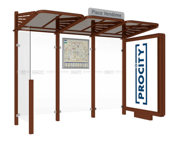 Procity Wartehalle Convi® - Standard - 1 Beleuchteter Caisson Rechts + 1 Seitenverkleidung Links, Farbe Rost Korken Effekt, 529366.S025