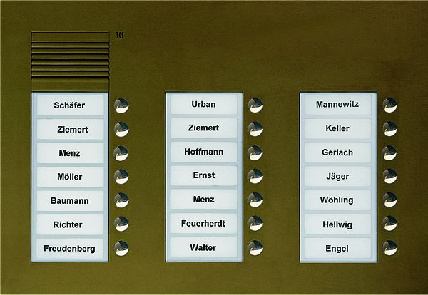 TCS Audio Außenstation Serie PUK 21 Klingeltasten (rechtsbündig), 3-spaltig, UP bronze, PUK21/3-EB