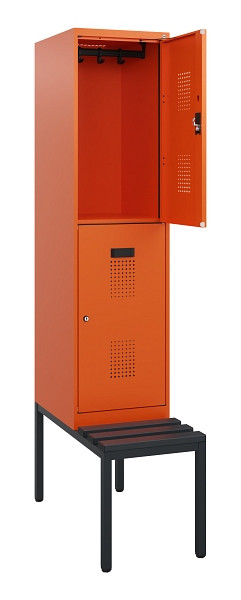 C+P Doppelstöckiger Spind Evolo PLUS, Bank, 2 Fächer, 1950x400x815mm, 2004/2004, Zylinderschloss, Sitzfläche Kunststoff, Sitzbank, 0493505-12 S10158