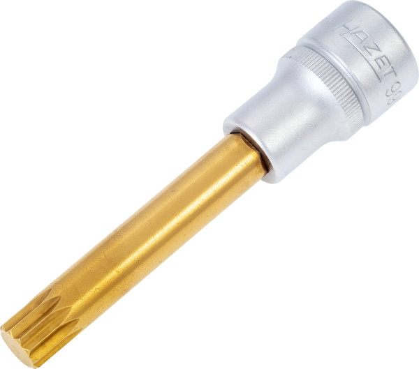 Hazet Schraubendreher-Steckschlüsseleinsatz, Vierkant hohl 12,5 mm, Innen Vielzahn Profil XZN, M12, Lange Ausführung Mit Rändelung, 990LG-12