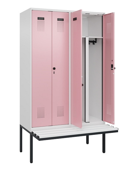 C+P PSA Doppel-Spind Evolo PLUS, Bank, 4 Abteile, 2120x1200x815mm, 9016/3015, Drehriegel, Material Sitzfläche Kunststoff, 0490427-40P S10072