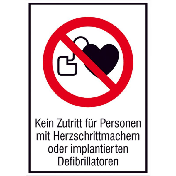 Stein HGS Kombischild, Kein Zutritt für Personen mit Herzschrittmachern oder implantierten Defibrillatoren, 131 x 185 mm / Folie, selbstklebend, 21.a6268