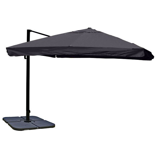 Mendler Gastronomie-Ampelschirm HWC-A96, 3,5x3,5m (Ø4,95m) Polyester/Alu 25kg, Flap, anthrazit mit Ständer, 65159+35661