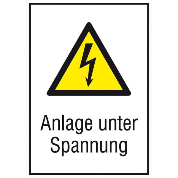 Stein HGS Elektrokennzeichnung/Kombischild mit Warnzeichen und Zusatztet, Anlage unter Spannung, 131 x 185 mm / Folie, selbstklebend, 21.1238