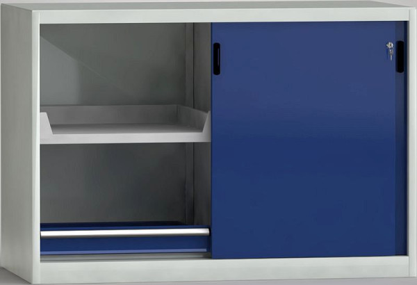 KLW Schiebetürschrank 1000 x 1500 x 815 mit abschliessbaren Schiebetüren, Trennwand, mit 2 Schubladen und 2 Auszugstablare, 7SS-ST1000ETB-008MPB
