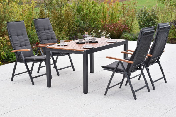 Merxx Thasos Set 9-teilig, 4 Thasos Klappsessel, 4 Auflagen, uni grau, 1 Ausziehtisch, 150 (200) x 90 cm, 50956-800