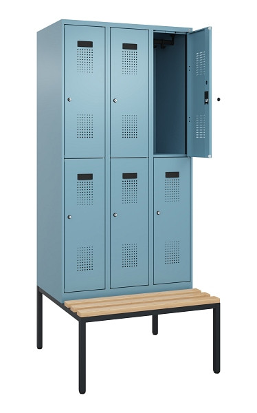 C+P Doppelstock-Spind Evolo PLUS, Bank, 6 Fächer, 2120x900x815mm, 0010/0010, Zylinderschloss, Sitzfläche Buche-Hartholz, Sitzbank, 0493507-30 S10048
