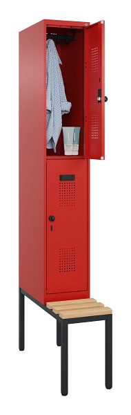 C+P Doppelstock-Spind Evolo PLUS, Bank, 2 Fächer, 2120x300x815mm, 3020/3020, Drehriegel, Sitzfläche Buche-Hartholz, Sitzbank, 0493507-10 S10025
