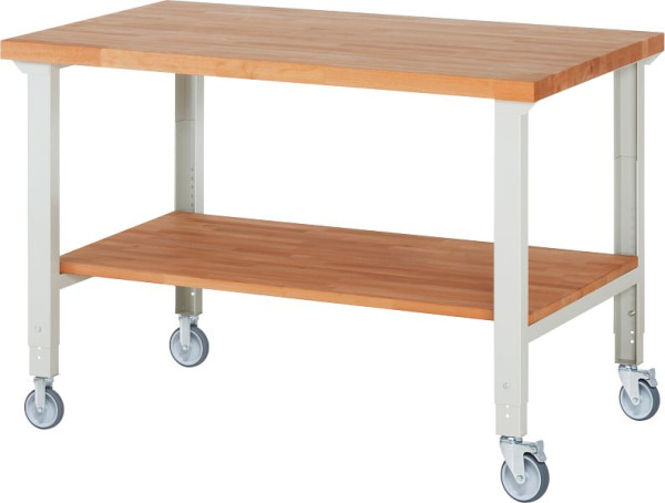 RAU Fahrbare Werkbank (höhenverstellbar) 7000-7, 1500x900x950-1000mm, je 2 Bockrollen und Lenkrollen, 05-7000-7-159B4H22.12