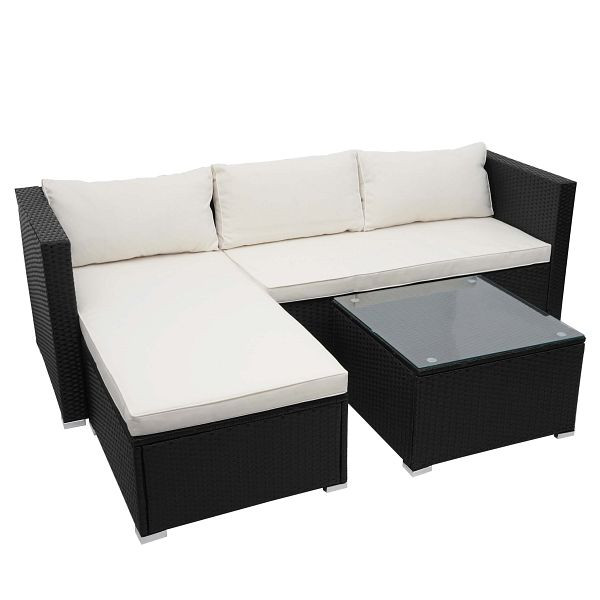Mendler Poly-Rattan Garnitur HWC-F57, Balkon-/Garten-/Lounge-Set Sofa Sitzgruppe, schwarz, Kissen creme ohne Deko-Kissen, 69832+69833