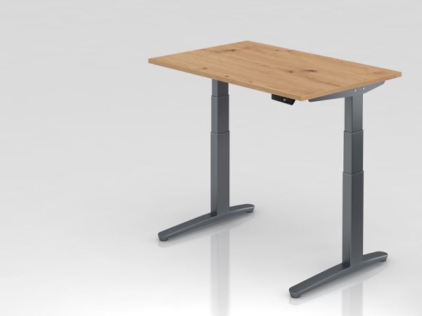 Hammerbacher Schreibtisch XBHM12, 120 x 80 cm, Platte: Asteiche, 25 mm dick, ABS Dickkante, Rechteckform, Graphit, VXBHM12/R/GG