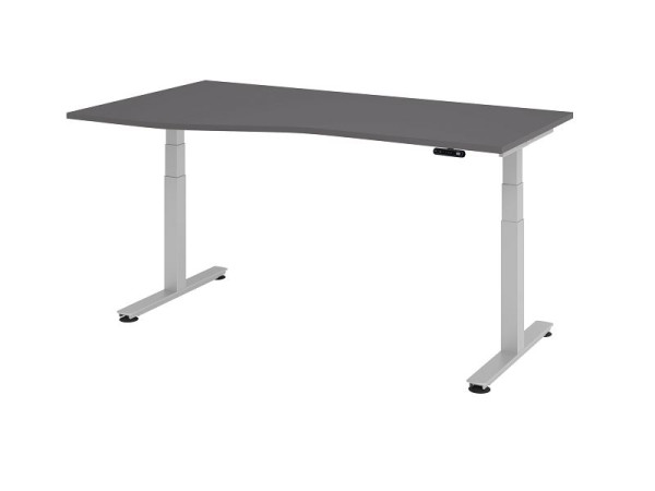 Hammerbacher Sitz-Steh-Schreibtisch elektrisch 180x100/80cm Graphit/Silber, Freiform, links oder rechts montierbar, VXDSM18/G/S