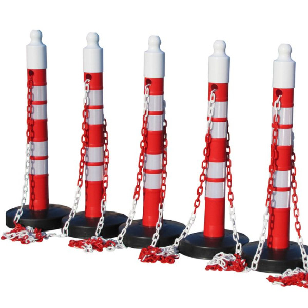Stein HGS Kettenpfosten 5er-Set -Maxi Plus- aus PP, H 1200 mm, Ø 110 mm, mit Absperrkette, maximale Länge 25 m, 15842
