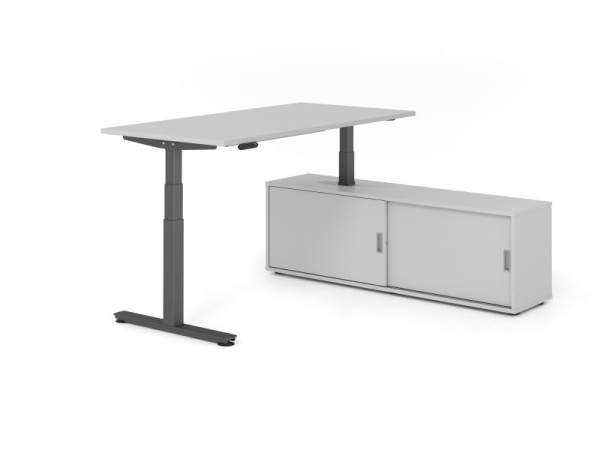 Hammerbacher Schreibtisch XDSM16, 160x80cm, Platte: Grau, T-Fuß Gestell Graphit, Höhe: 63 - 127 cm, Grau / Grau, VXDSM16SB/5/G/5/5