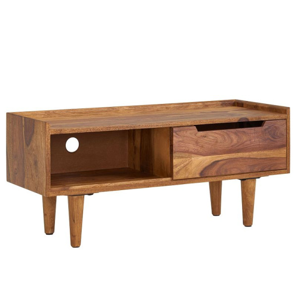 Wohnling Lowboard Sheesham Massivholz 95x44x34 cm TV-Kommode mit Schiebetür, Design TV-Schrank Hoch, Fernsehtisch Fernsehschrank Modern, WL6.554