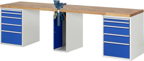 RAU Werkbank Serie 7000 - Baukasten-Bauweise, 10 x Schublade, 1 x Schraubstockschrank, 3000x840x700 mm, 03-7511A0-307B4S.11