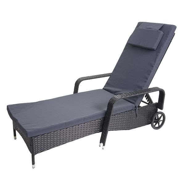 Mendler Poly-Rattan Sonnenliege Carrara, Relaxliege Gartenliege Liege, Alu, anthrazit, Kissen grau, 53157